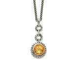 Natural Citrine Drop Pendant Necklace 2.00 Carat (ctw) in Sterling Silver with 14K Gold Accents